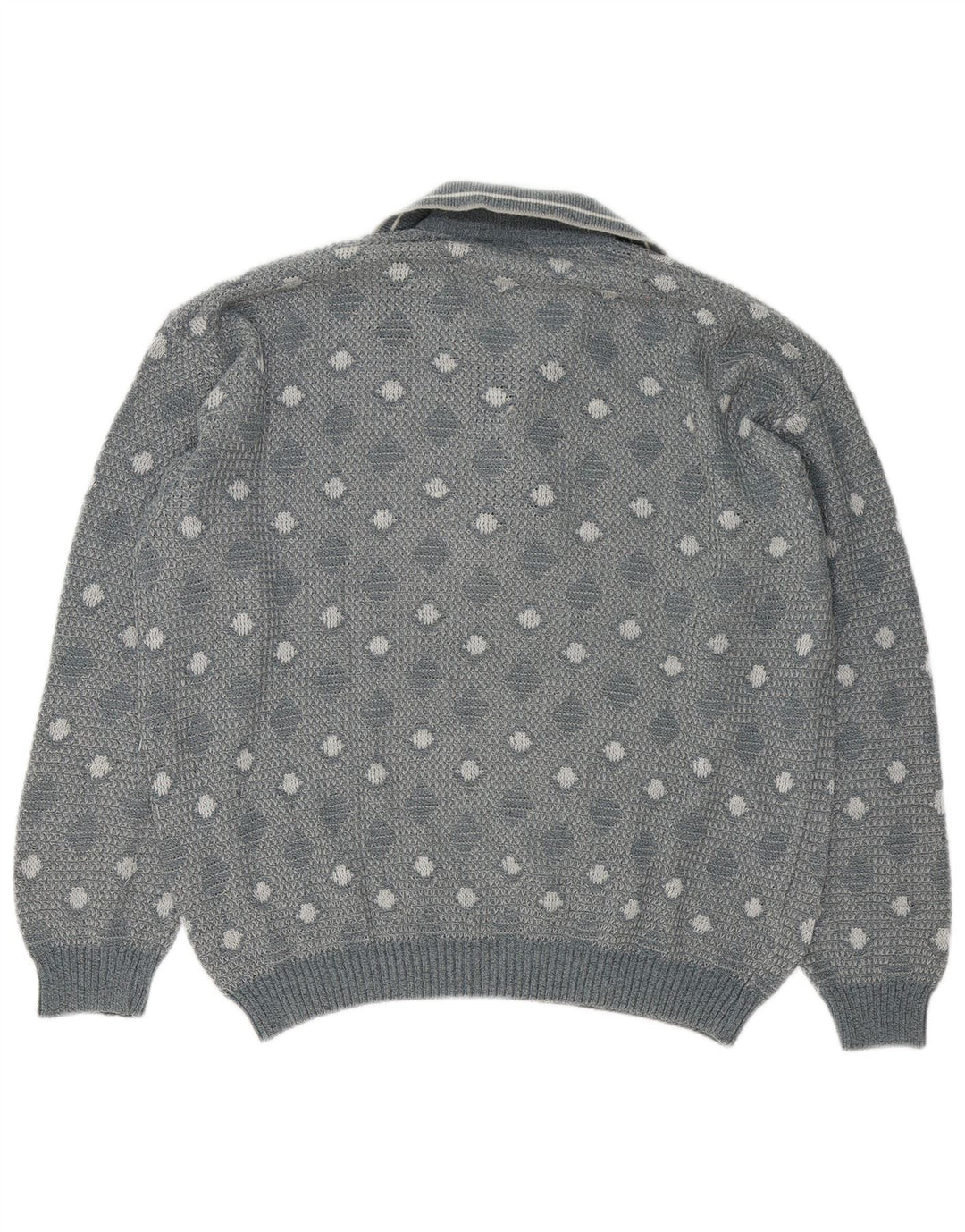 Pulover vintage pentru bărbați cu gât polo mare, geometric, gri