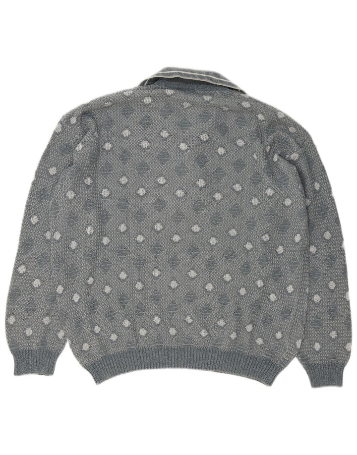 Pulover vintage pentru bărbați cu gât polo mare, geometric, gri