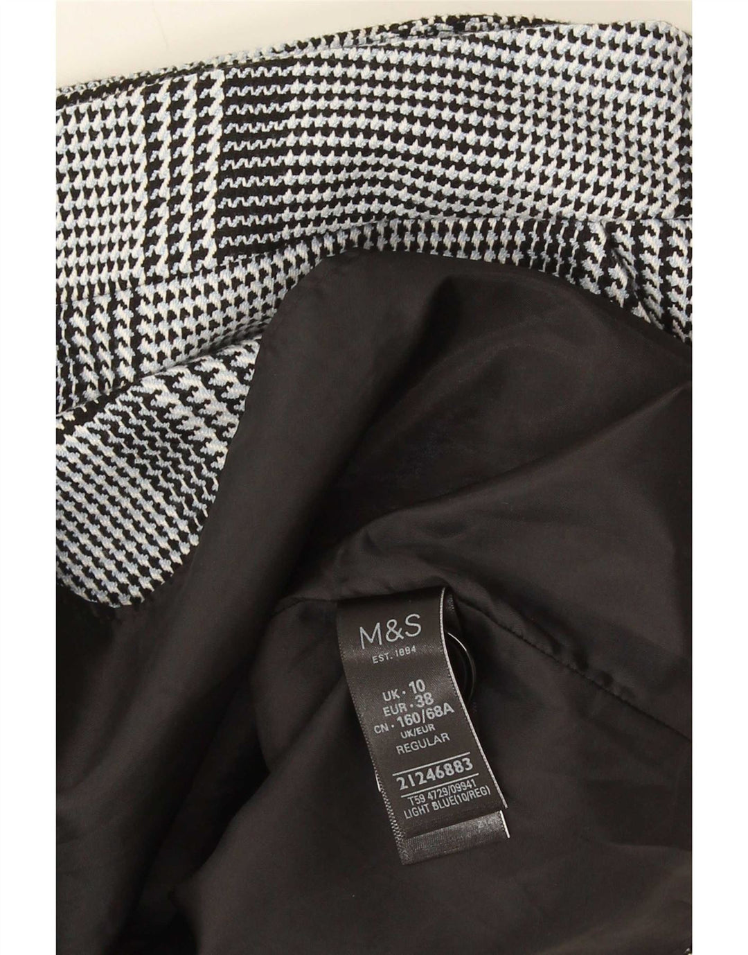 Fusta mini pentru femei Marks & Spencer UK 10 Small W28 Blue Houndstooth