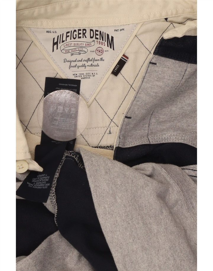 TOMMY HILFIGER Tricou polo grafic rugby pentru bărbați, cu dungi mari, albastru