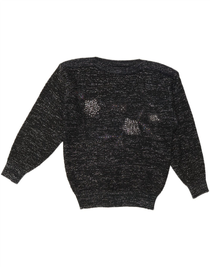 C & A Pulover pentru femei cu gât de barcă EU 40 Mediu Negru cu pete acrilic