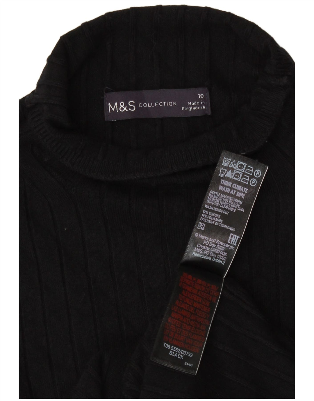 Marks & Spencer Pulover cu gât rulat pentru femei UK 10 Small Black Viscose