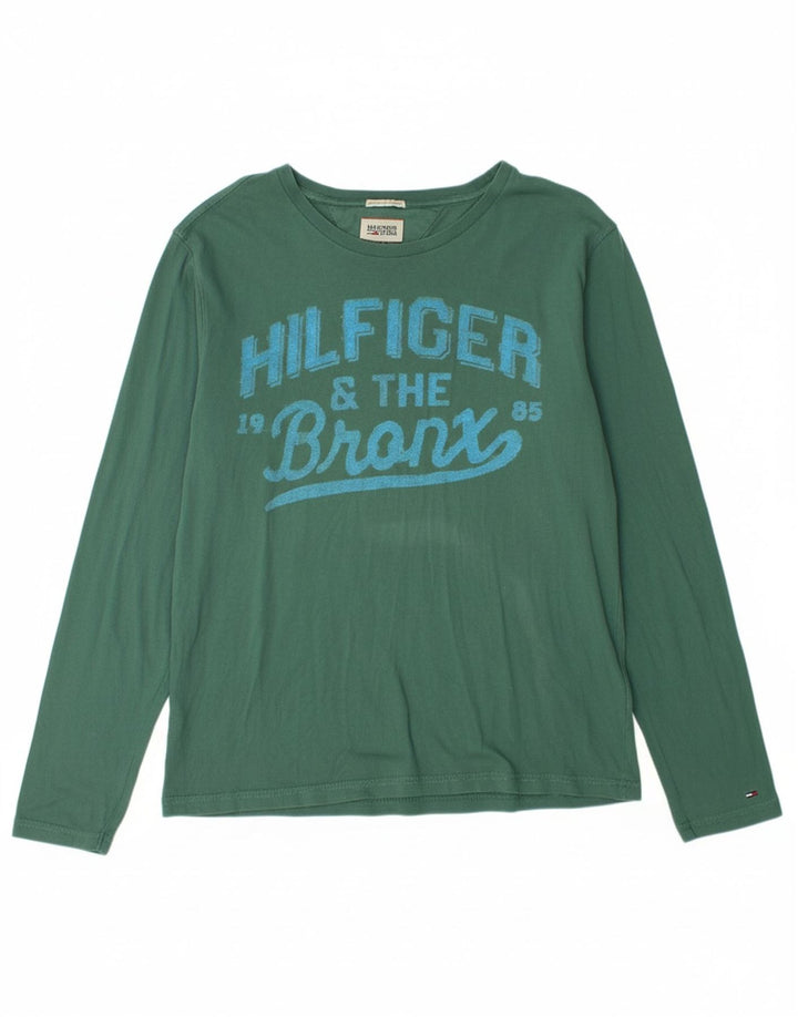 TOMMY HILFIGER Mens Graphic Top Long Sleeve Medium Green Cotton