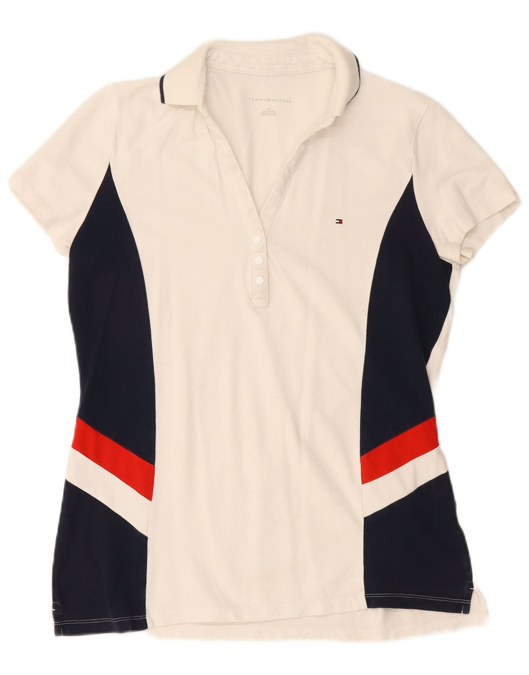 Tricou polo TOMMY HILFIGER pentru femei UK 14, mare, alb, bloc de culoare