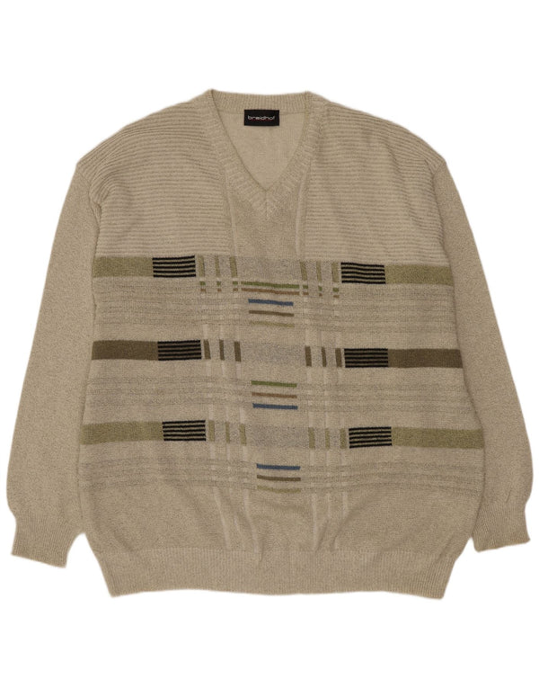 Pulover Breidhof pentru bărbați cu decolteu în V, bumbac cu dungi verzi 2XL