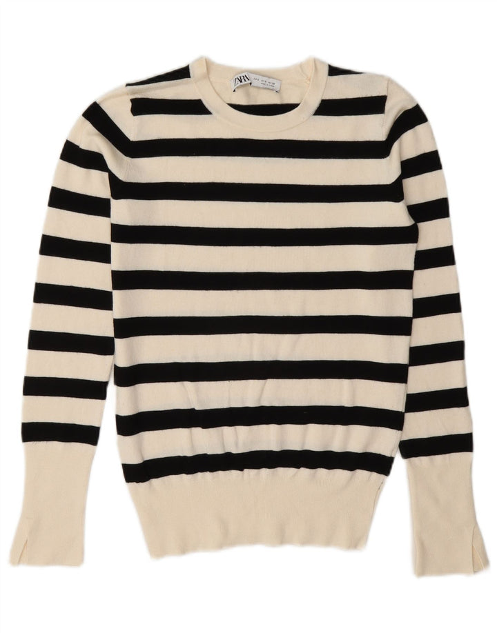 Pulover pentru damă Zara, cu gât turnut, cu dungi albe mici, UK 10