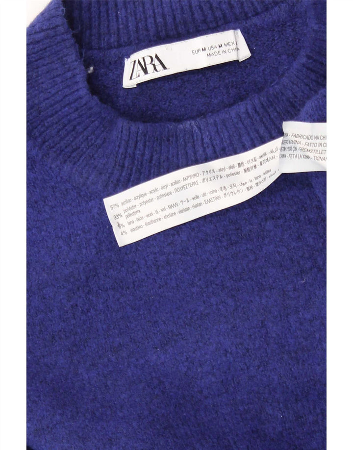 Pulover supradimensionat pentru femei Zara, cu gâtul turn, UK 14, albastru mediu acrilic