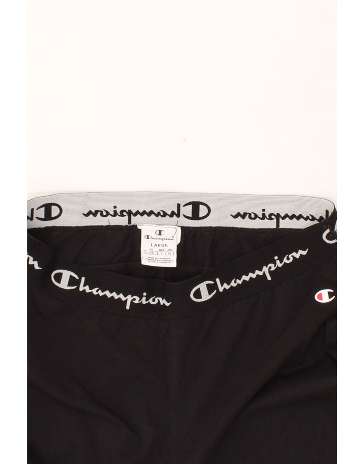 CHAMPION Womens Graphic Capri Leggings UK 14 Large  Black Vintage Champion and Second-Hand Champion from Messina Hembry 