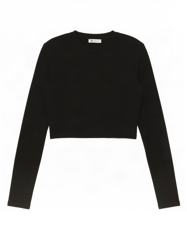Crop Top pentru femei Zara cu mânecă lungă UK 12 Medium Negru