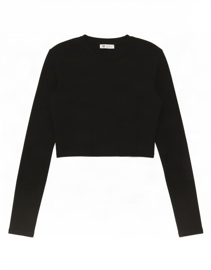 Crop Top pentru femei Zara cu mânecă lungă UK 12 Medium Negru