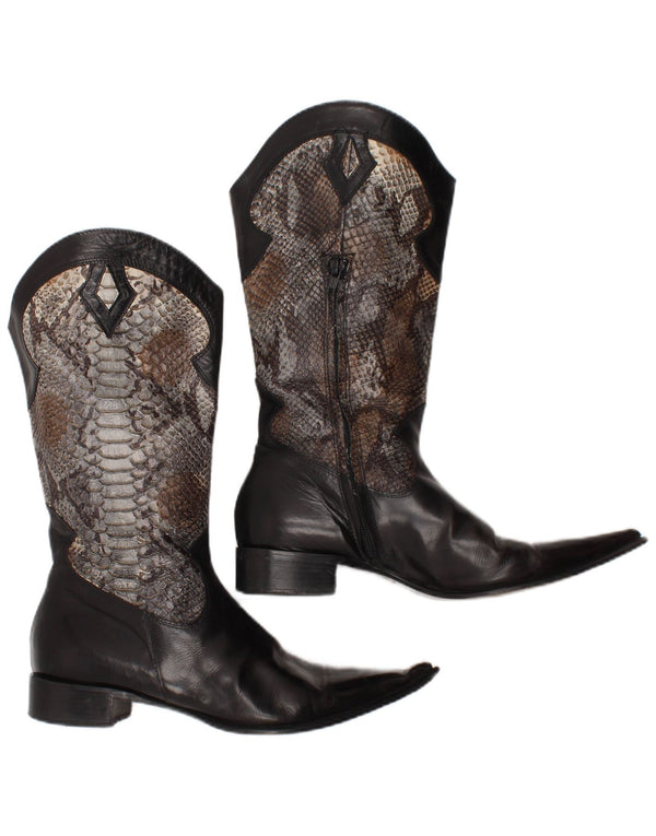 Cizme de cowboy vintage pentru femei Mărimea UK 7 Negru Animal Print Western