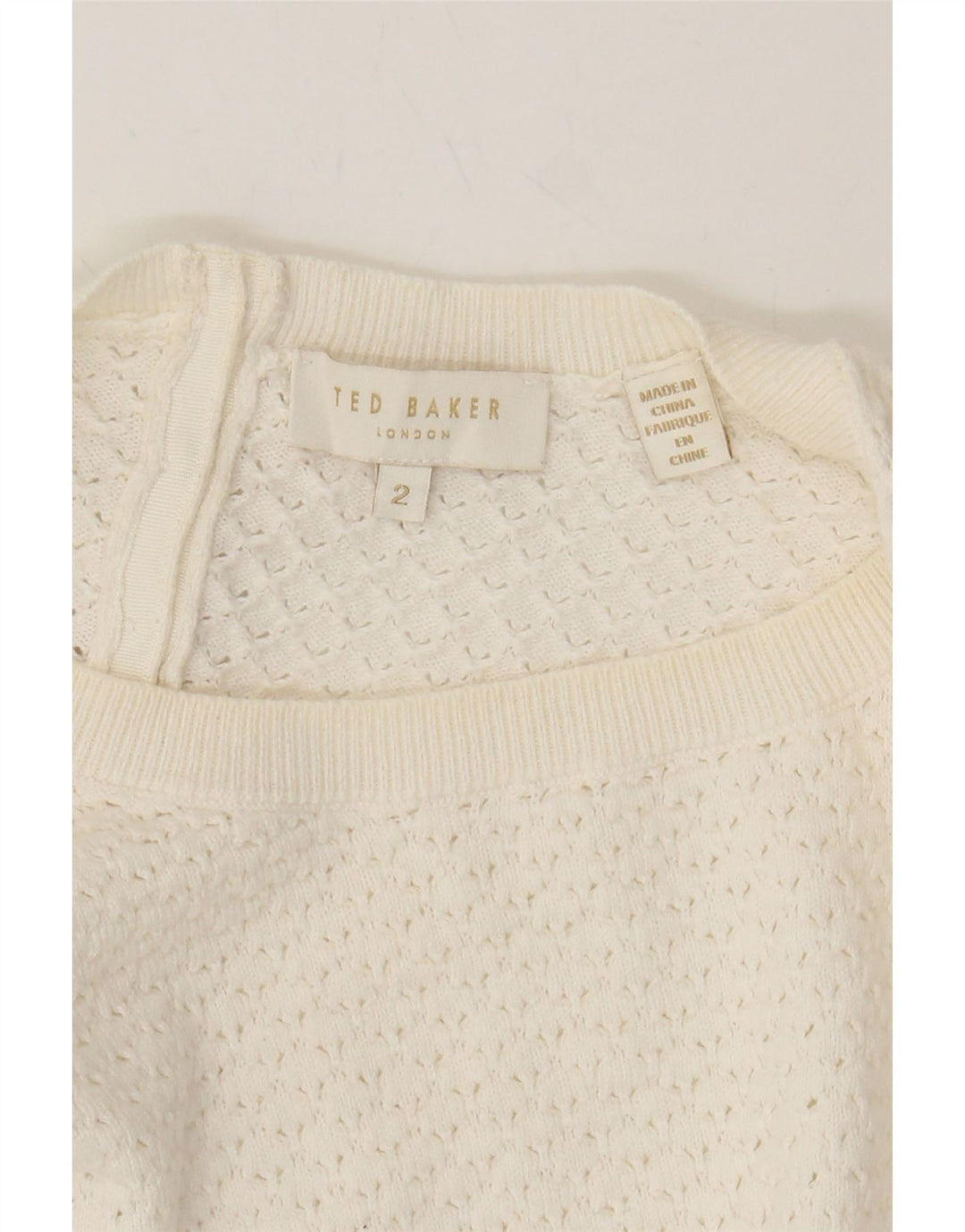 TED BAKER Womens 3/4 Sleeve Crew Neck Jumper Sweater Size 2 Small White Vintage Ted Baker and Second-Hand Ted Baker from Messina Hembry 