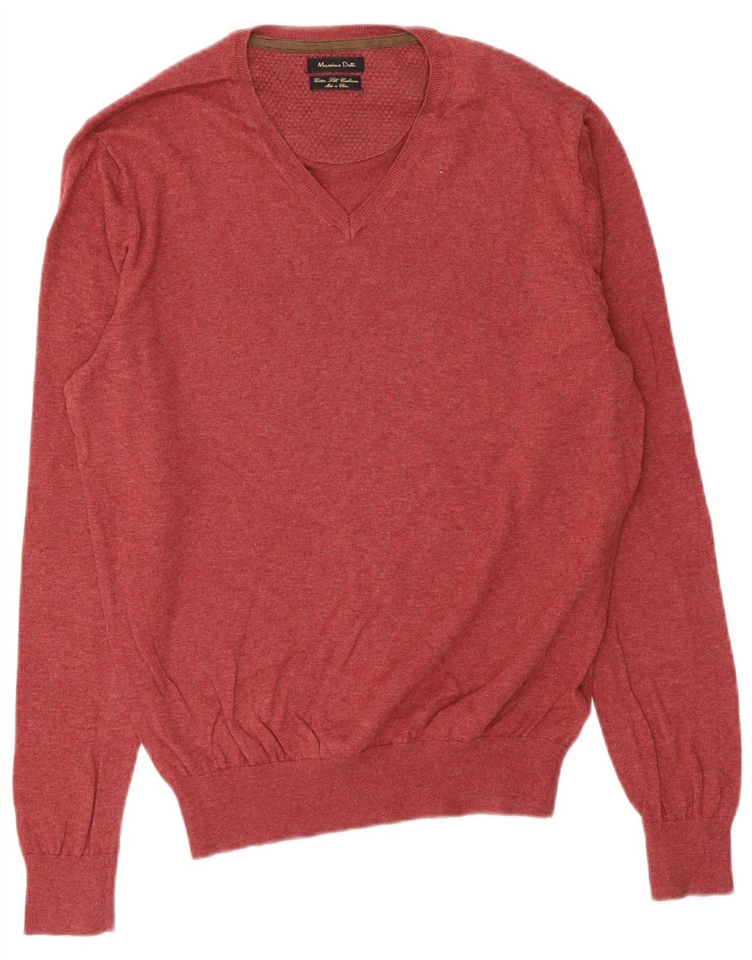 Pulover Massimo Dutti pentru bărbați, cu decolteu în V, bumbac mediu burgundă