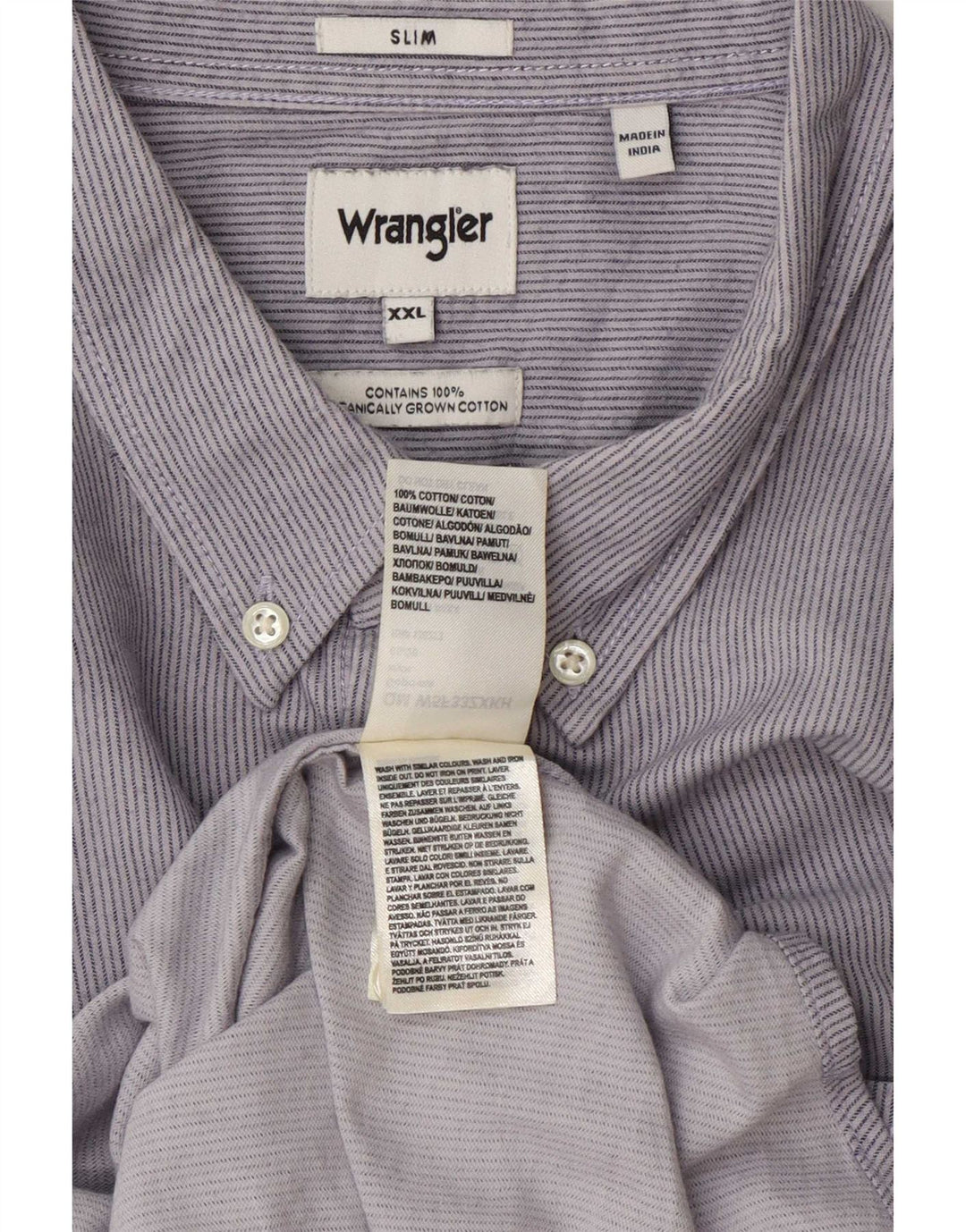 Cămașă subțire pentru bărbați Wrangler 2XL, bumbac cu dungi albastre