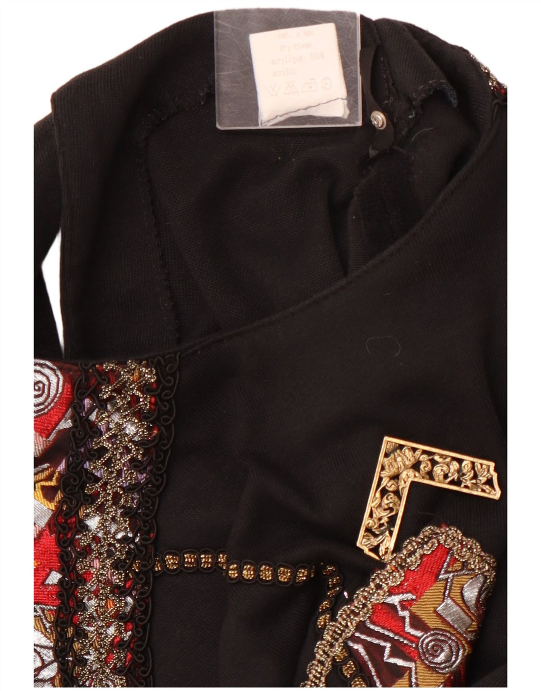 VINTAGE Bluză cu mânecă lungă cu grafică pentru femei UK 12 Medium Black Acrylic