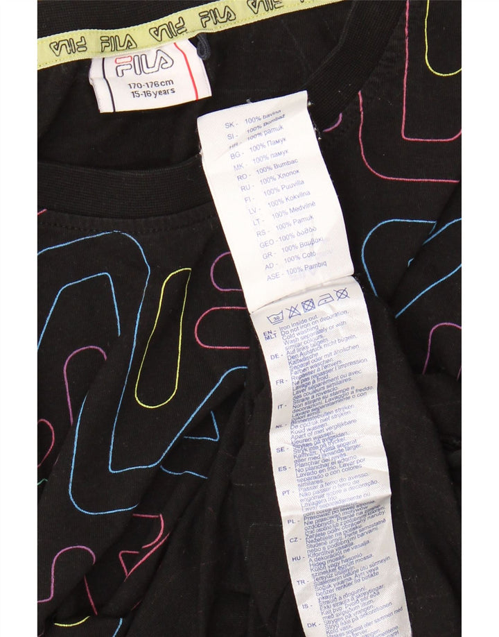 Tricou cu grafic crop FILA pentru fete Top 15-16 ani bumbac negru