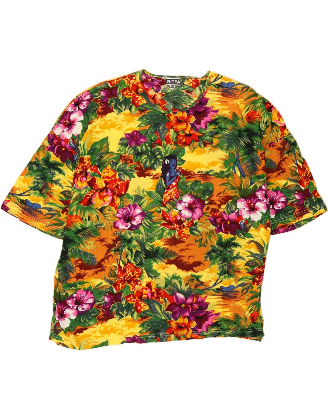 NITYA Womens Hawaii Oversized T-Shirt Top EU 42 Large Multicoloured Floral Vintage Nitya and Second-Hand Nitya from Messina Hembry 