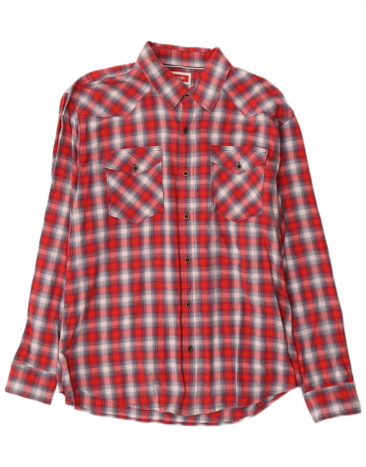 Cămașă Western Flannel Wrangler pentru bărbați, XL, bumbac cu carouri roșii