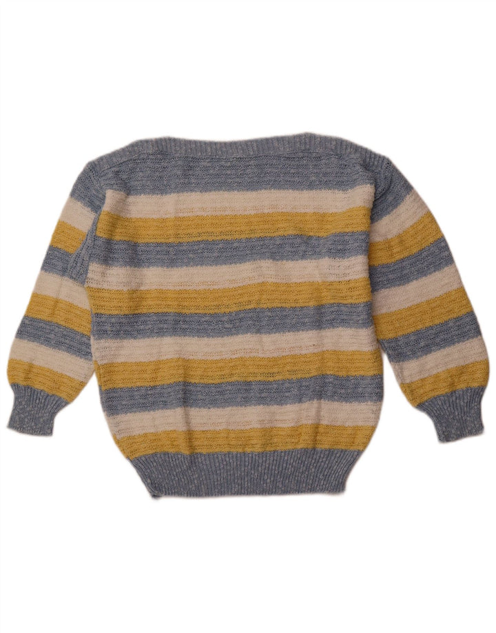 Pulover de damă VINTAGE cu gât barcă IT 42 bumbac cu dungi albastre medii