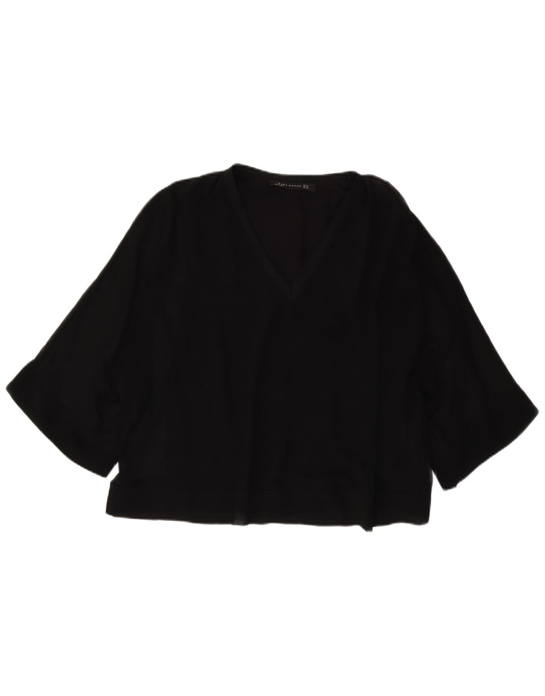 Bluză supradimensionată pentru femei Zara, cu mâneci 3/4, UK 6 XS, poliester negru