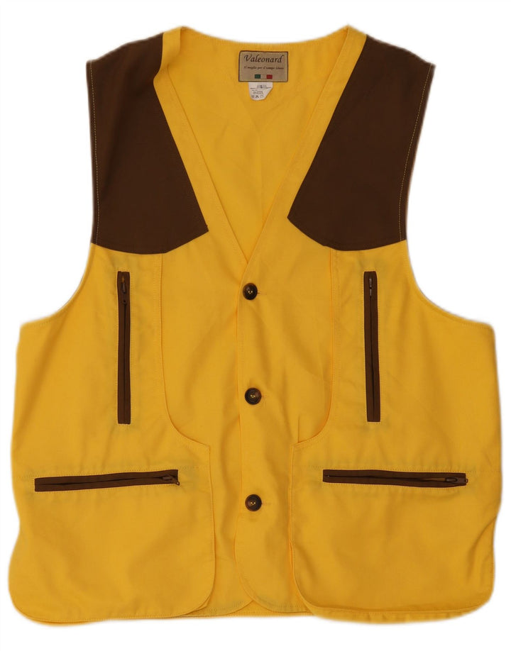 VINTAGE Gilet utilitar pentru bărbați UK 40, mare, galben, poliester color bloc