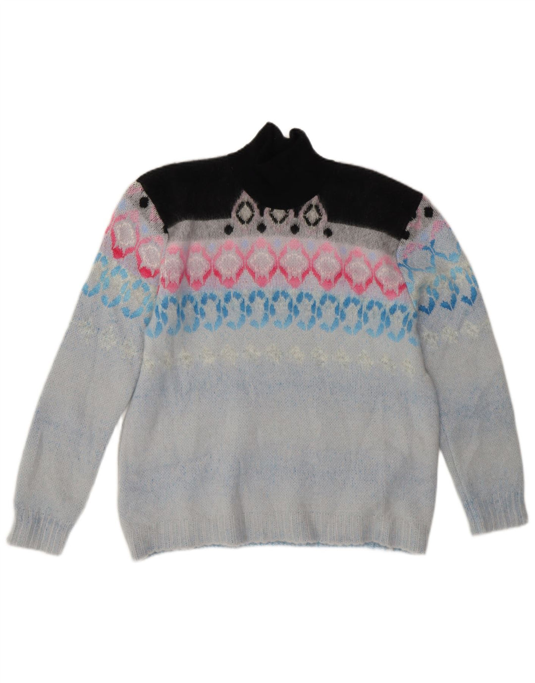 Pulover vintage cu gât țestoasă pentru femei UK 14 Medium Blue Fair Isle