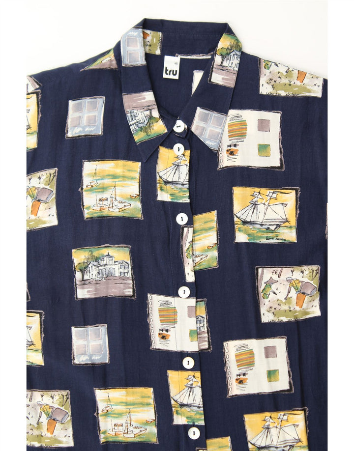 TRU Womens Longline Shirt Blouse IT 46 Large Navy Blue Patchwork Vintage Tru and Second-Hand Tru from Messina Hembry 