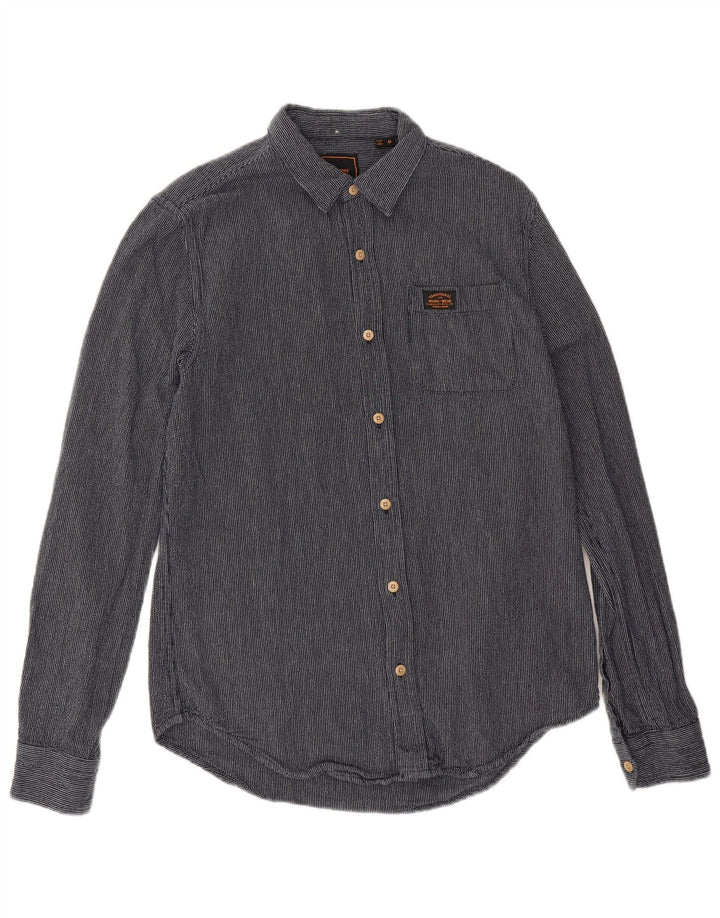 Cămașă pentru bărbați Superdry, bumbac cu dungi, albastru marin mediu