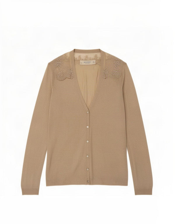 Pulover Cardigan pentru Damă Zara UK 10 Mic Bej Floral Rayon