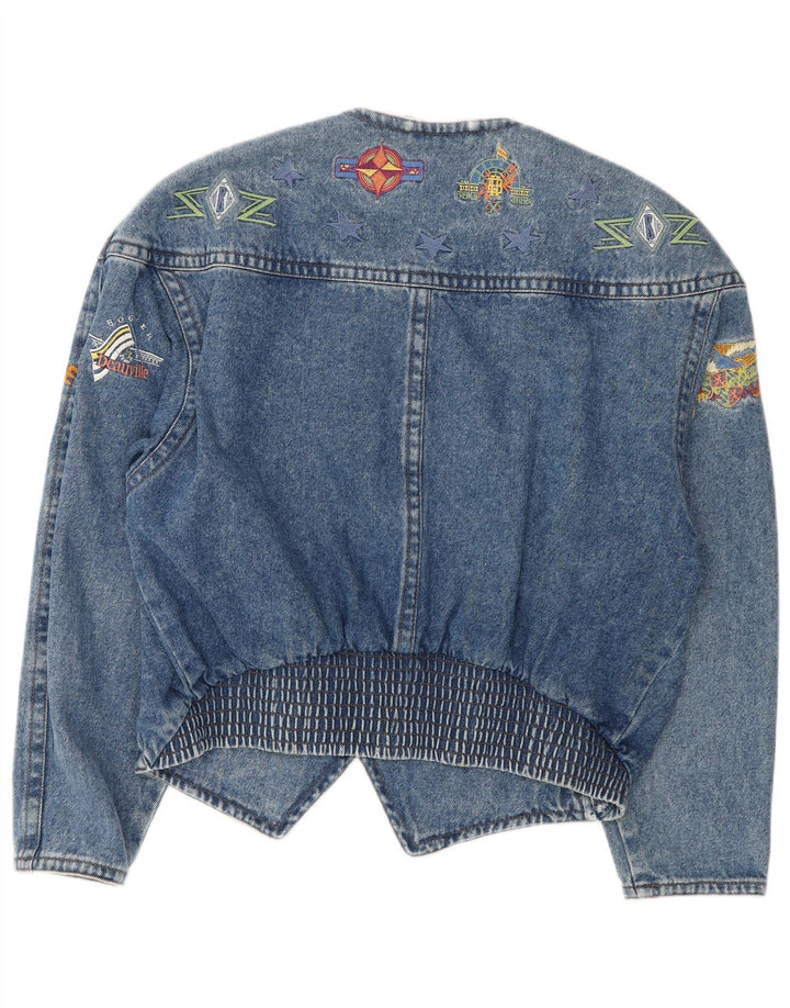 Jachetă Bogner de denim cu grafică pentru femei UK 14 Medium Blue Anii 90
