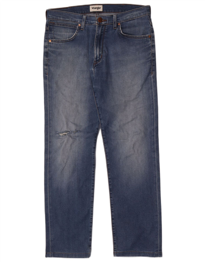 Blugi Distressed Straight Wrangler pentru bărbați W32 L30 albastru