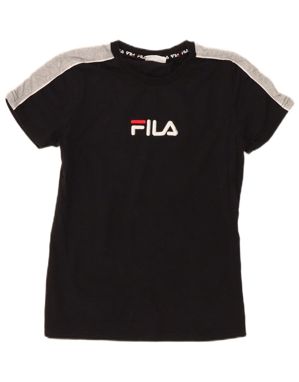 Tricou cu grafic Fila pentru femei Top UK 10 Small Black Colorblock Bumbac
