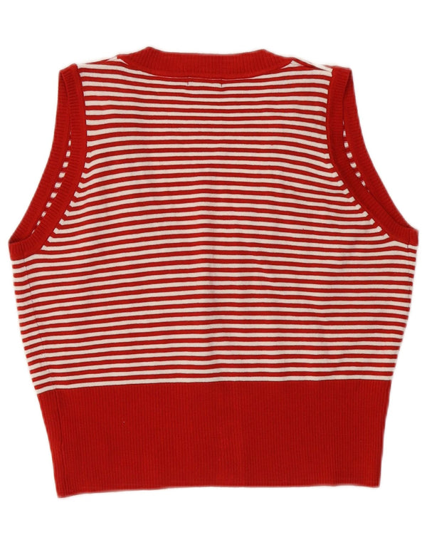 Pulover cardigan fără mâneci pentru femei BENETTON UK 14 mare cu dungi roșii