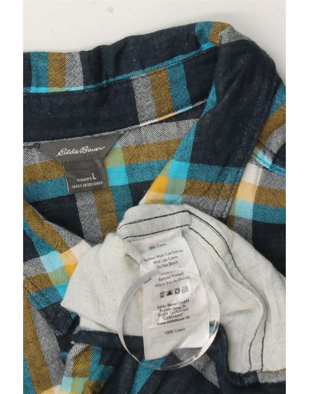 Cămașă de flanel pentru femei EDDIE BAUER UK 16 mare, bumbac cu carouri bleumarin