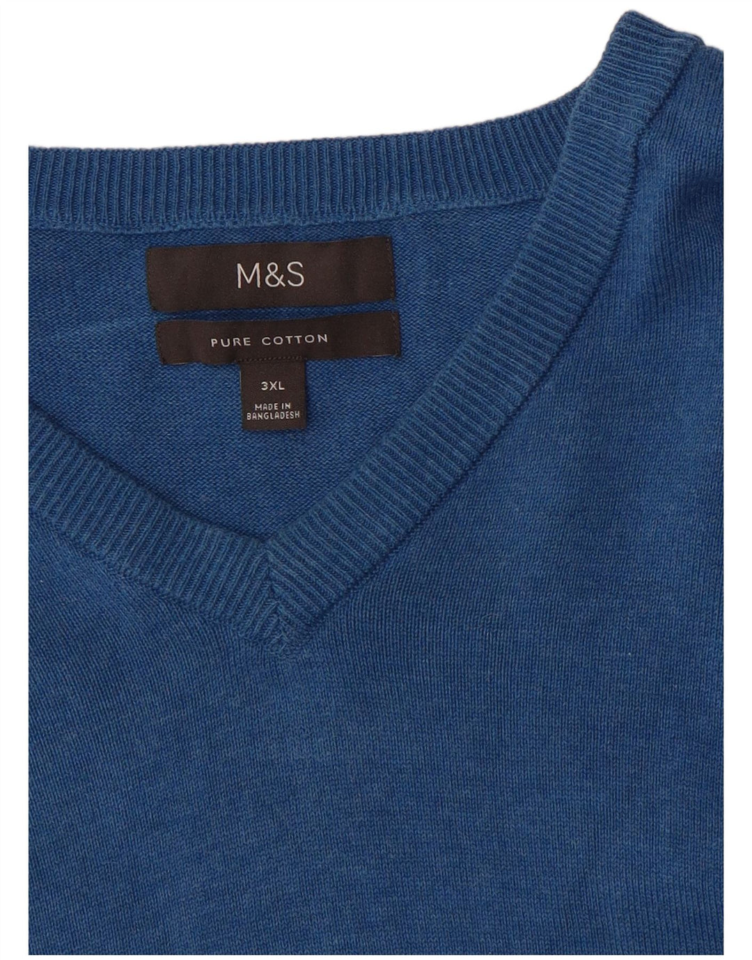 Pulover cu decolteu în V pentru bărbați Marks & Spencer, bumbac albastru 3XL