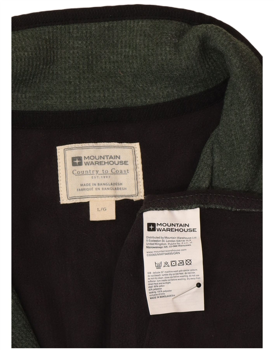 Pulover pentru bărbați Mountain Warehouse, cu fermoar și gât, din bumbac verde mare