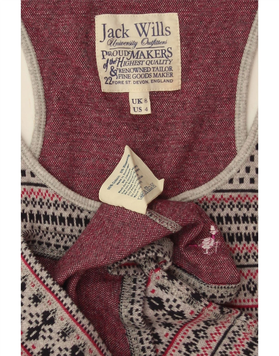 Vest Top pentru femei JACK WILLS UK 8 Small Gri Fair Isle Cotton