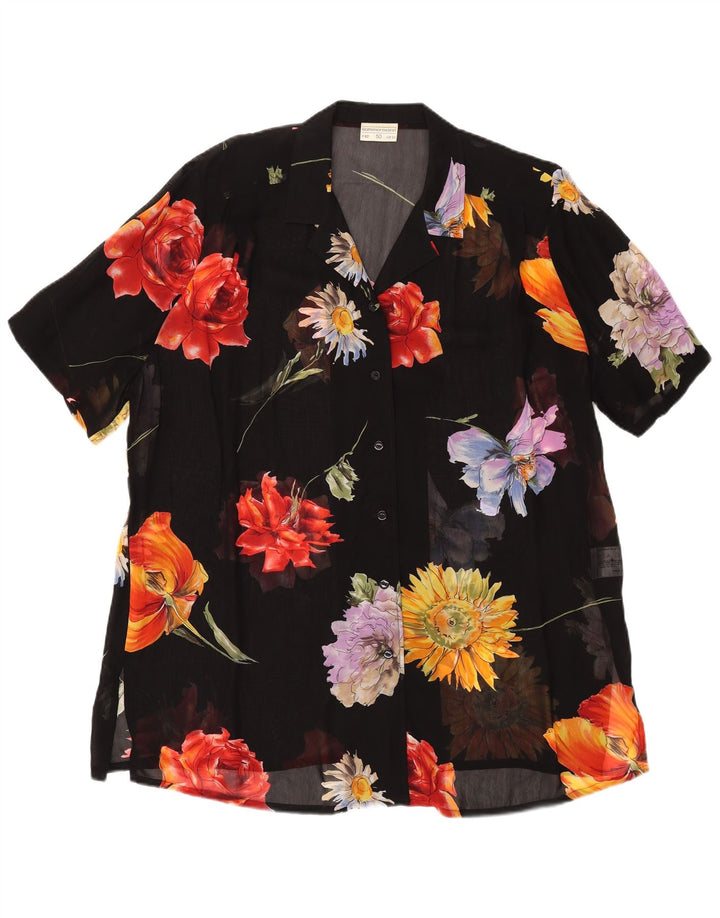 Bluză cămașă transparentă pentru femei SOMMERMANN UK 24 4XL Negru Floral