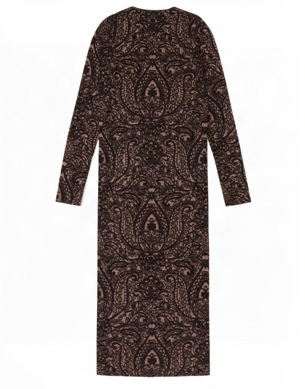 Topshop Rochie Bodycon cu maneci lungi pentru femei UK 10 Small Brown Paisley