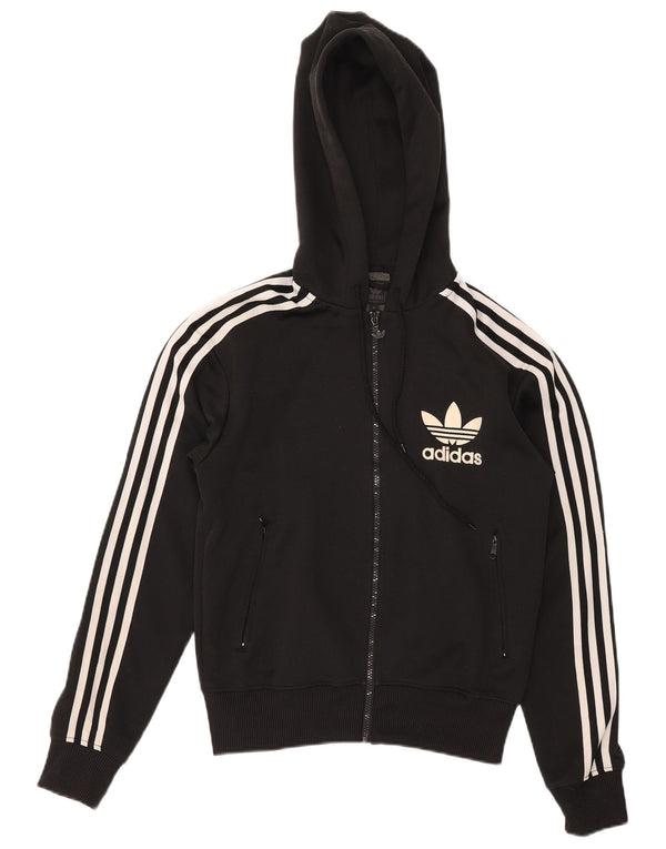 Adidas Womens Graphic Zip Hoodie Sweater UK 10 Small Black Polyester