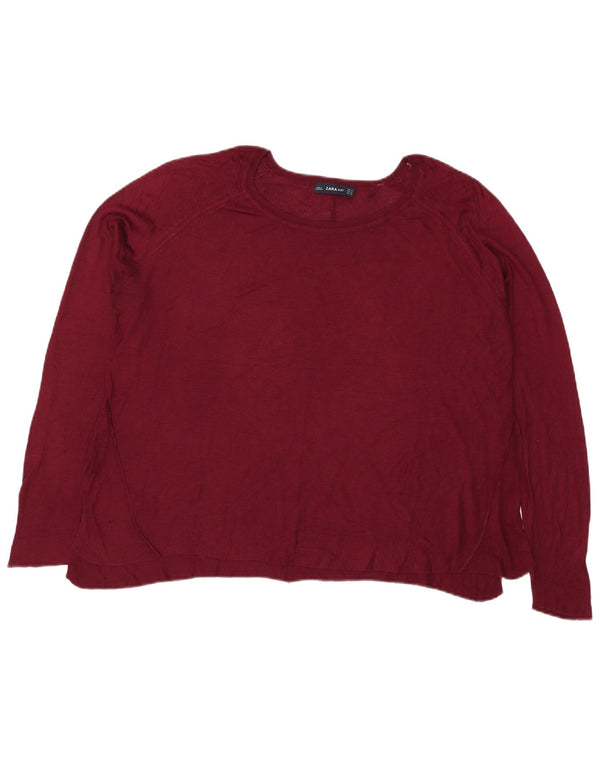 Pulover pentru femeie Zara, cu gât de barcă, UK 18 XL, viscoză burgundă
