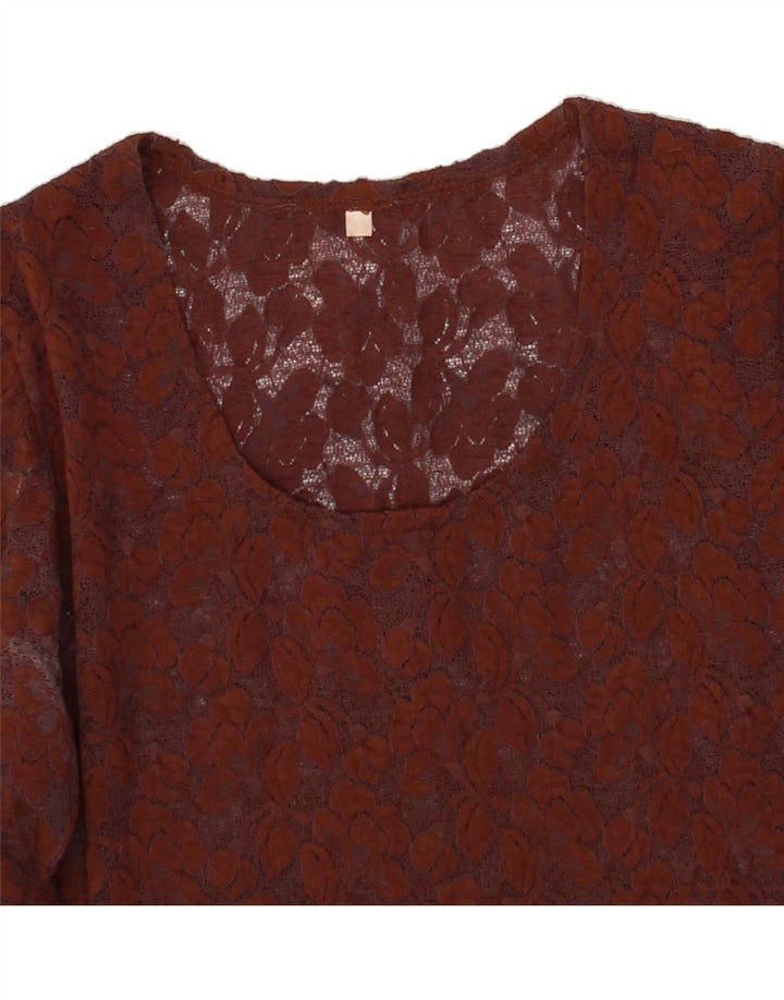 VINTAGE Womens Long Sleeve Blouse Top IT 42 Medium Brown Floral Polyester Vintage Vintage and Second-Hand Vintage from Messina Hembry 