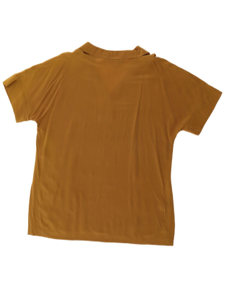 MARINA RINALDI Womens Short Sleeve Pullover Shirt Size 19 Small Brown Silk