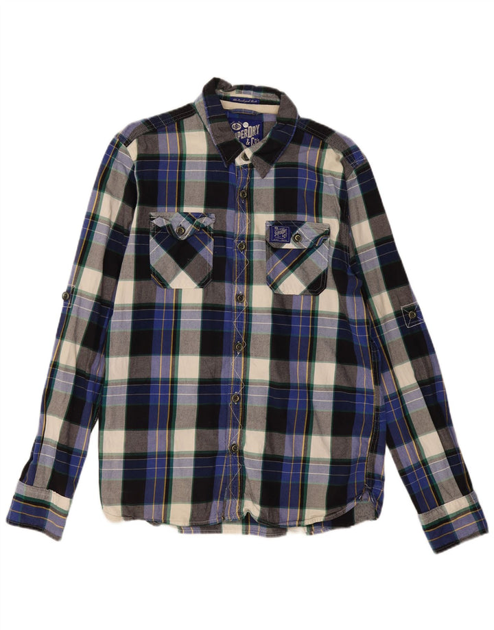 Cămașă de flanel pentru bărbați SUPERDRY XL, bumbac cu carouri bleumarin