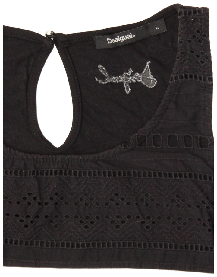 DESIGUAL Top cu vestă grafică pentru femei UK 14, mare, cu dungi negre