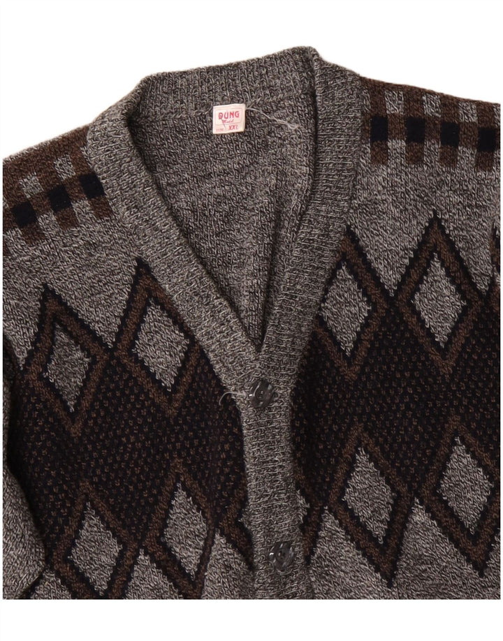 Pulover cardigan pentru bărbați VINTAGE 2XL gri Argyle/Diamond Acrylic