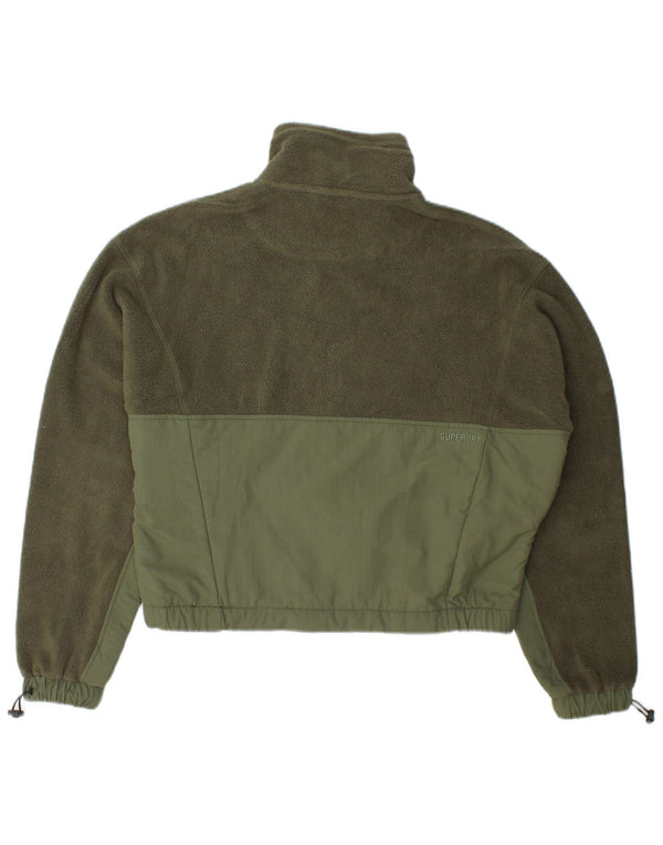 Pulover supradimensionat din lână Superdry pentru femei, cu fermoar și gât, UK 8, bumbac verde mic