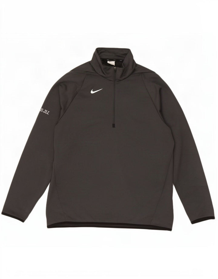 Top de trening pentru bărbați Dri Fit, cu fermoar și gât, din poliester mare, gri