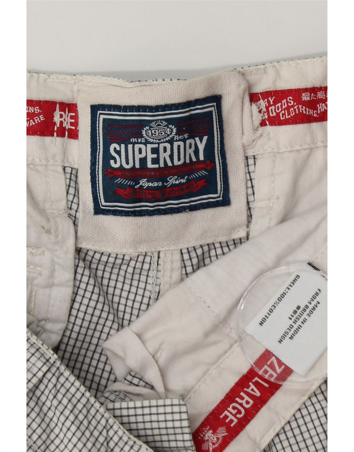 Pantaloni scurti cargo Superdry pentru bărbați, mari W36, bumbac vichy alb