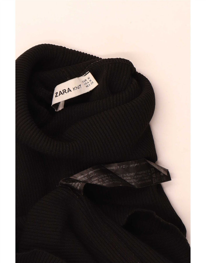 Top femeie Zara cu mânecă lungă UK 12 Medium Negru Poliamidă